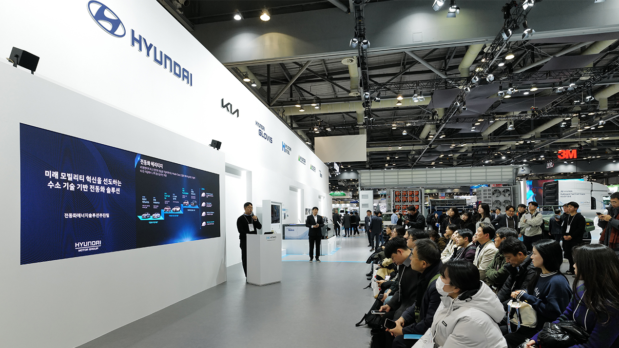 현대자동차그룹은 그룹 7개사와 함께 수소 브랜드 HTWO 중심으로 밸류체인 전반에 걸친 수소 기술 및 역량 선보였다. 