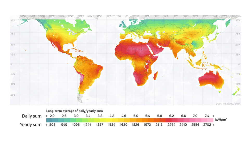 Solar Energy Density Per Country (Based on GHI*)