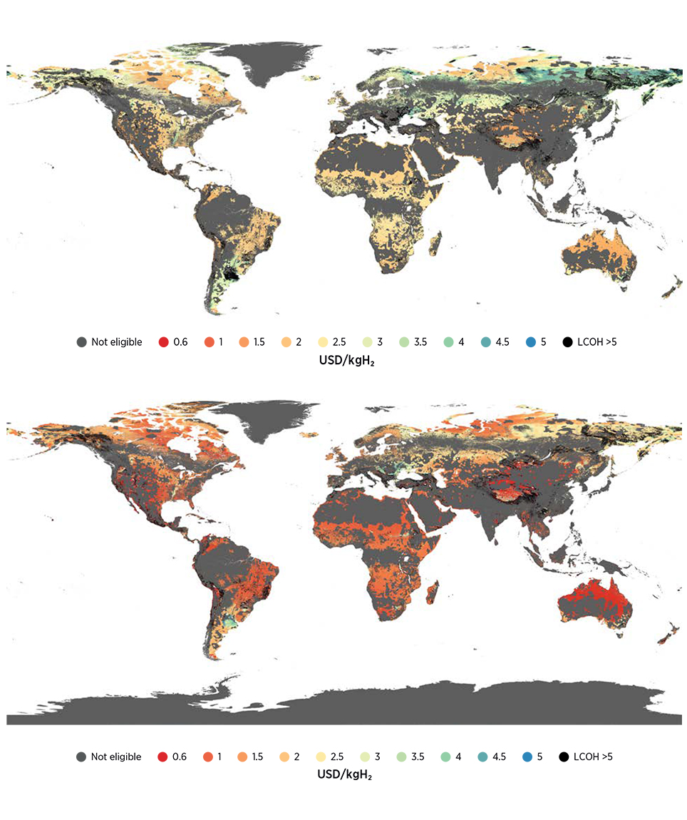 Global Map of Levelised Cost of Green Hydrogen in 2030 and 2050